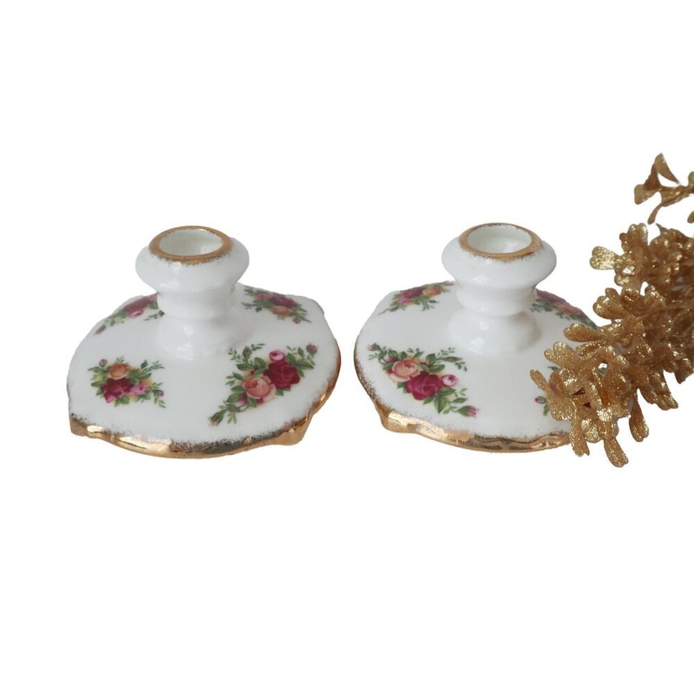 Vintage Royal Albert Candle Holders Old Country Roses Porcelain Candlestick Hold